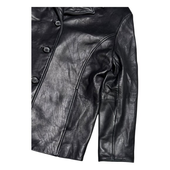 TIBOR LEATHER Black Luxury Designer Casual Vintage Y2K Jacket Womens Large - Picture 4 of 7